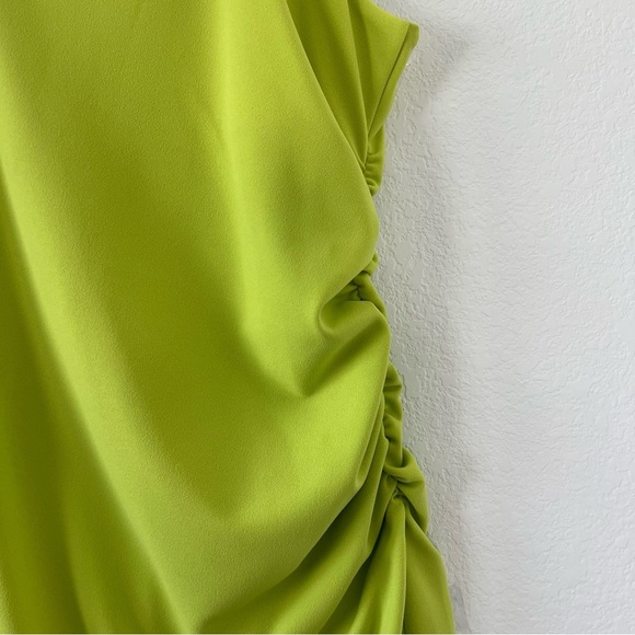 NWT Gibson Latimer Sleeveless Lime Green Ruched Midi Dress Size Large - Picture 3 of 10